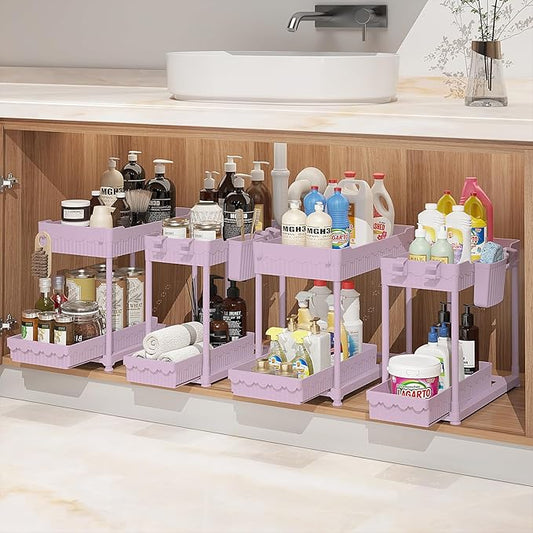 Under Sink Organizer, Bathroom Organizers and Storage, Pink, 4 Pack