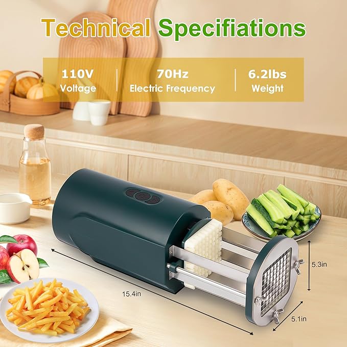 SIXRARI Electric French Fry Cutter, Automatic Potato Cutter Stainless Steel with 1/2 & 3/8 Inch Blade, Commercial and Household Potato Slicer, Vegetable Cutter, Use for Carrot Apple