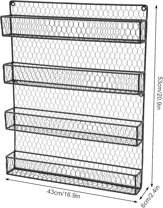 4-Tier Spice Rack Wall Mounted Kitchen Spices Organizer Space Saving Modern Hanging Organize Shelf for Spices, Herbs, and Condiments, Black
