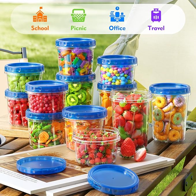 BiuLeon 12 Pack-17oz Freezer Storage Containers, Plastic Food Storage Containers with Twist Top Lids, BPA Free and Reusable Soup Containers with Lids, Leakproof/Microwave/Dishwasher Safe