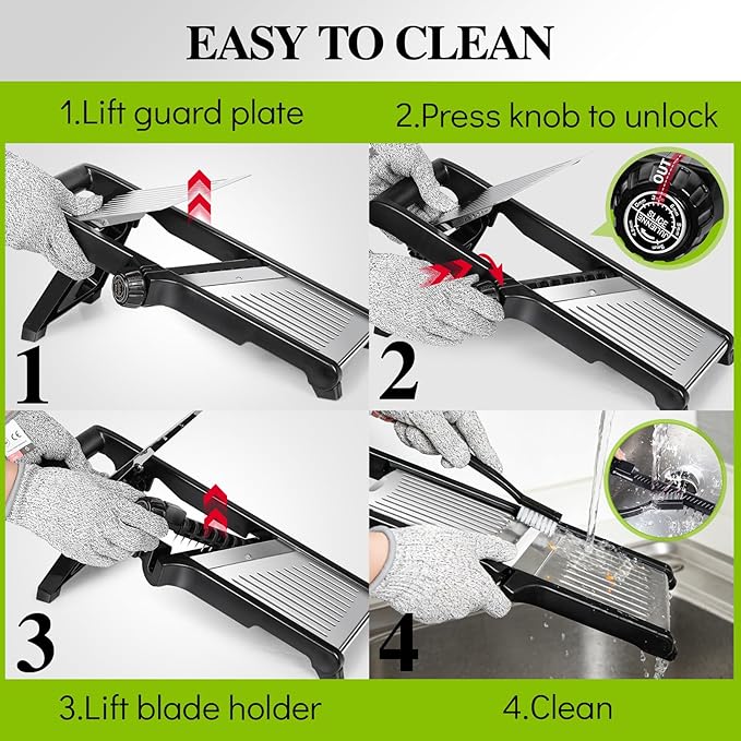 MASTERTOP Mandoline Slicer Adjustable Stainless Steel Food Slicer for Kitchen Vegetable Onion Potato Fruit French Fry Cutter Potato Chip Julienne Slicers with Cut Resistant Gloves