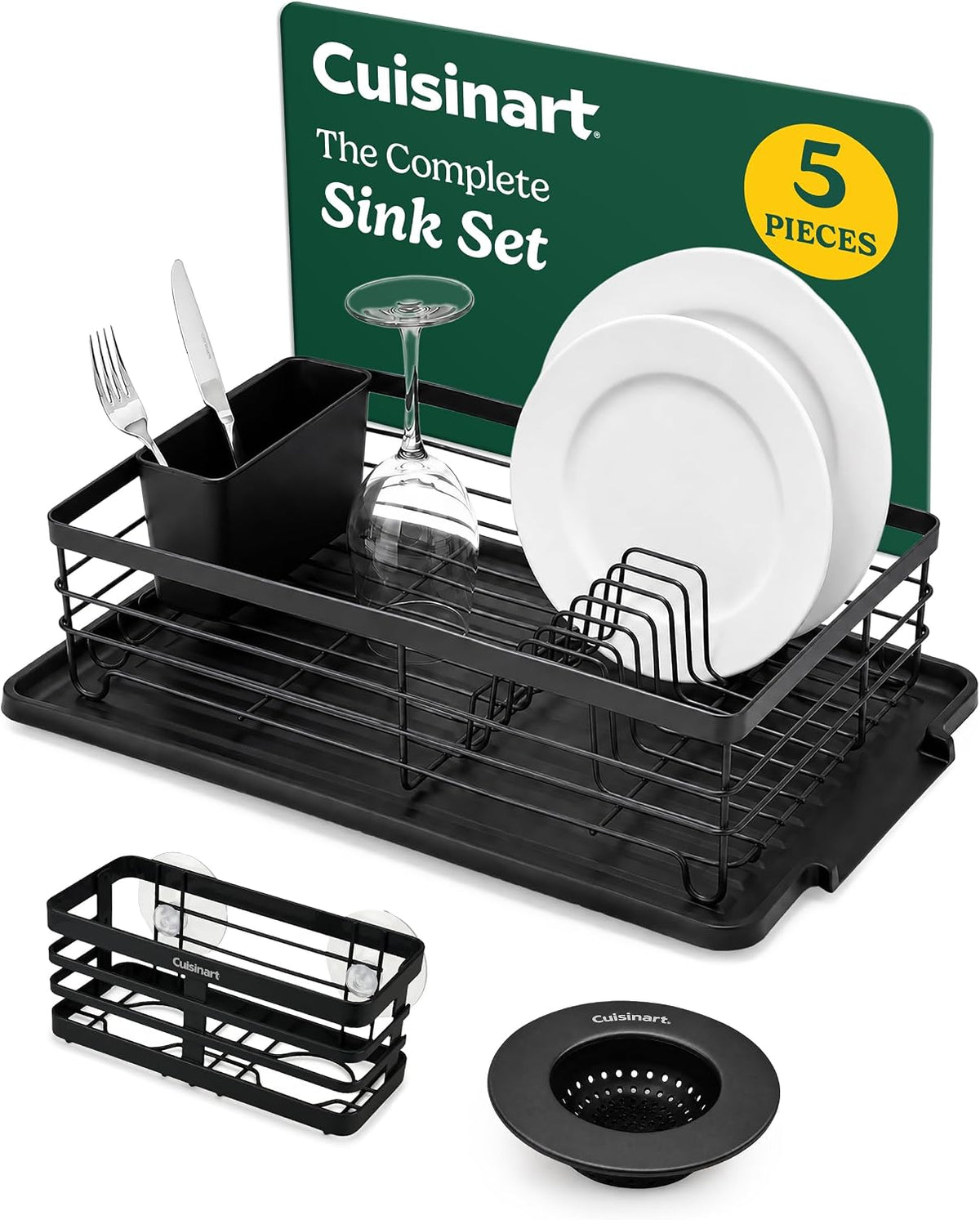 Cuisinart Dish Drying Rack, 5-Piece Set with Sink Strainer & Sponge Holder