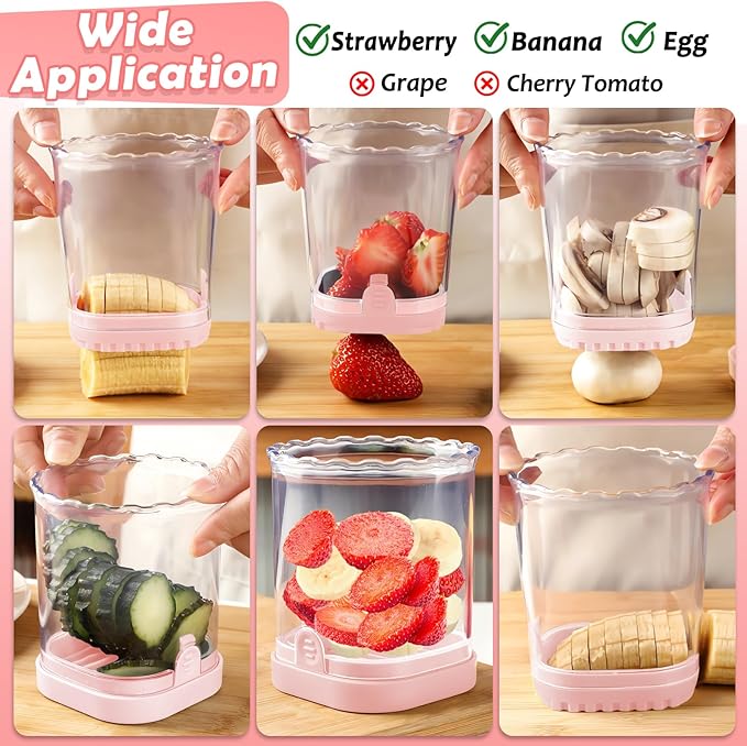 Creative Strawberry & Fruit Slicer - Detachable Cutter with Push Plate (Pink)