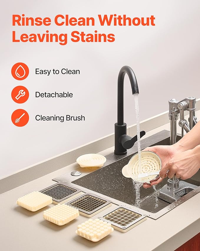 VEVOR French Fry Cutter, Ergonomic Potato Slicer with 3 Blades (1/2", 3/8", 1/4") & Juicer Plate, Easy-Replace Vegetable Chopper Dicer for Carrot, Onion, Lemon, Ideal for Home & Commercial Kitchens