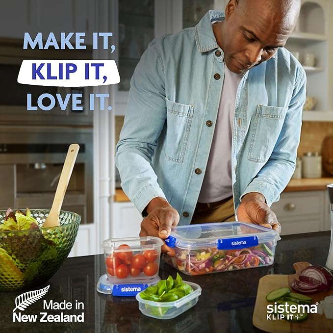 Sistema KLIP IT+ 3.35L Rectangle Food Storage Containers (3-Pack), Stackable & Airtight Food Boxes with Lids, Dishwasher, Freezer, & Microwave-Safe, BPA-Free, School Lunch Boxes