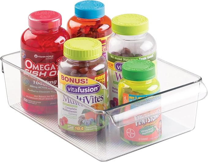 iDesign Linus Plastic Fridge and Freezer Storage Organizer Bin with Handle, Clear Container for Food, Drinks, Produce Organization, 8" x 11.5" x 3.5", Clear
