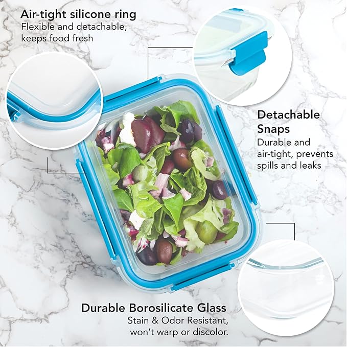 ECOBERI Glass Meal Prep Containers with Silicone Sleeves, 3 Piece 4.5 Cup Set, Borosilicate Glass Food Storage with Leak-Resistant Lids, Oven, Microwave, Freezer and Dishwasher Safe