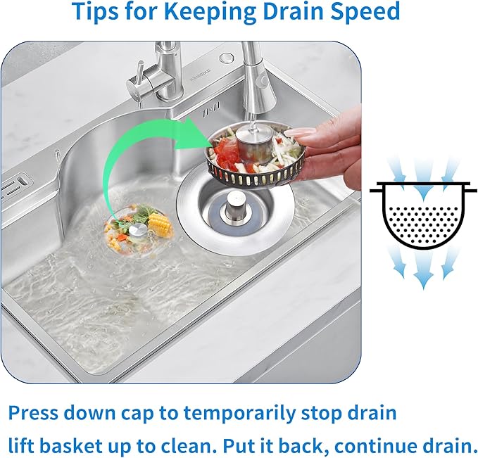 3 in 1 Kitchen Sink Drain Strainer,Pop up Sink Stopper Kitchen Drain, Anti-Clogging Strainer Basket Odor Prevention Plug Stopper for US Standard 3-1/2” Drain (Silver-2pcs)