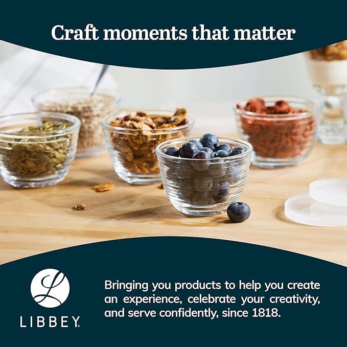 Libbey Small Glass Bowls, Glass Containers with Lids Set of 8 to Keep Leftovers Fresh, Meal Prepping and More, Dishwasher Safe Small Bowls for Dips