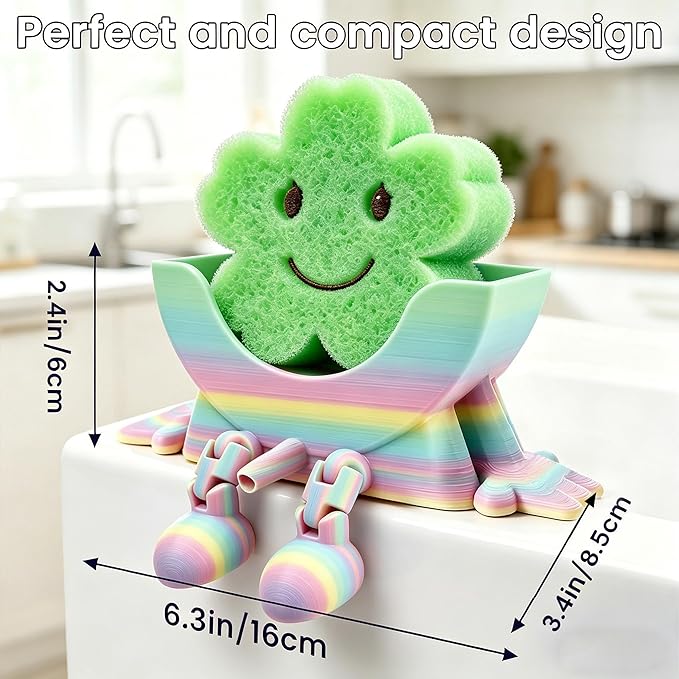 Creative Hanging Sponge Holder with Drainage/Traceless Glue, 3D Printing Countertop Funny Sponge Holders for Kitchen Sink, Keeps Your Sponge Dry & Smiling, for Scrub Daddy Holder (1, Gradient Random)