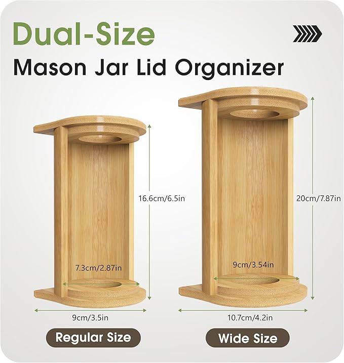 KOCWELL Mason Jar Lid Organizer, 2 Pack Bamboo Storage Holder for Wide & Regular Mouth Lids, Kitchen Countertop Canning Lid Storage