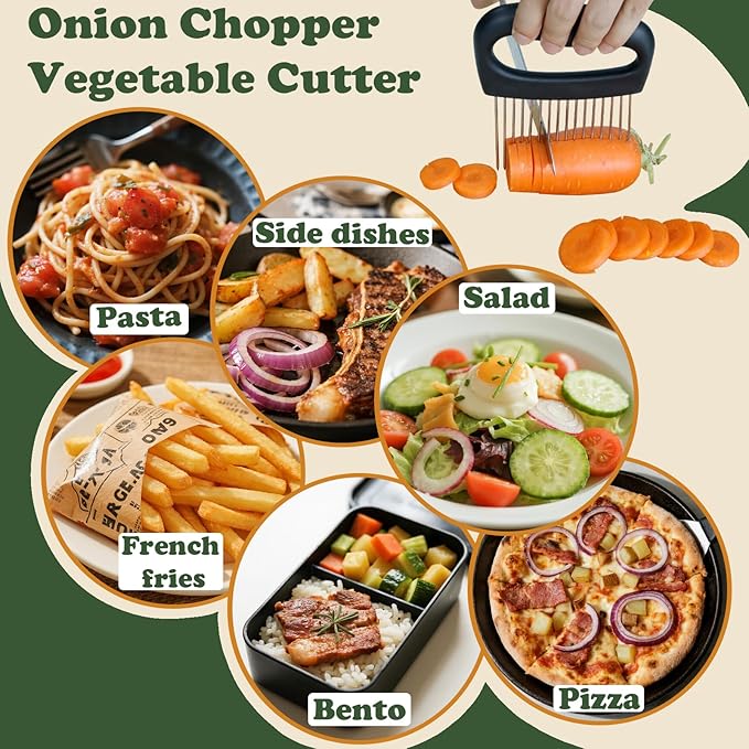 Extra-Large Onion Holder for Slicing,304 Stainless Steel Onion Chopper Vegetable Cutter, Extra-Large Tomato Slicer with 16 Long Needles, Veggie Chopper for Potato, Meat Tenderizer Tool