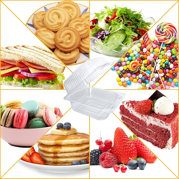 Jizvxe 200 Pcs Clear Plastic Take out Containers,Disposable Fancy Hinged Top Square Clamshell Food Boxes,Cake Slice Containers Clamshell Takeout Tray with Clear Lids,5.3x4.7x2.8 Inch