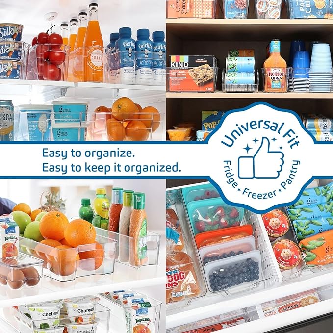 Fridge Organizer - 6 Pieces refrigerator organizer bins - Pantry Organization and Storage for Fridge & Refrigerator- BPA Free Freezer Organizer Bins