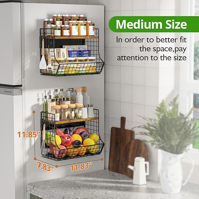 Magnetic Shelf for Fridge with Wood Lid, Fruit Potato and Onion Storage Bins, Pantry Organizers and Storage, Strong Magnetic Spice Rack for Refrigerator, Kitchen Counter and Laundry Room