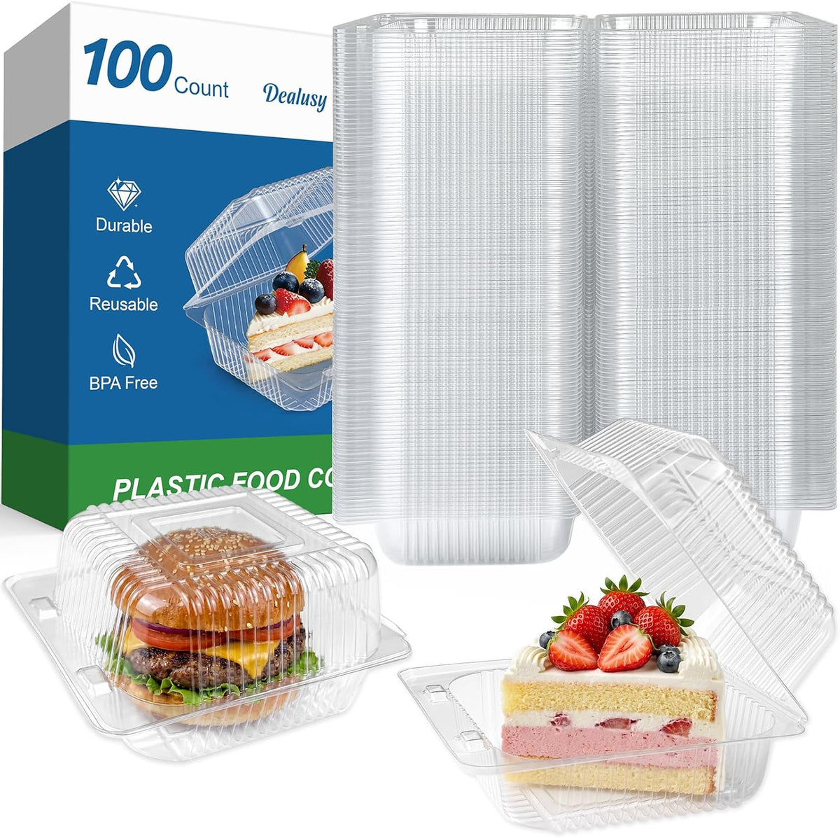 100 Pack Extra Heavy Duty Clear Slice Cake Carriers