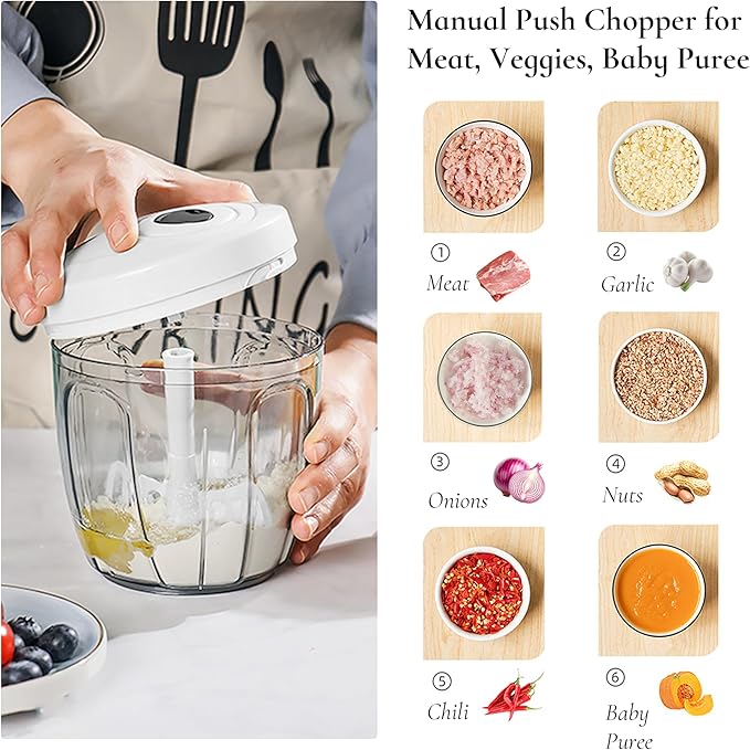 Manual Vegetable Chopper Pull String Food Chopper Sharp Blades Garlic Mincer with Container Onion Cutter for Chili Meat Nuts Herb