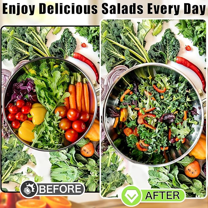 ZMCYNG Salad Chopper Bowl - Stainless Steel Salad Chopping Bowl, Sala d Chopper Bowl and Cutter with Lid, Chef Grade Salad- Chopper Blade and Bowl, Mezzaluna Mincing Knife, Super-fast Sala d Prep