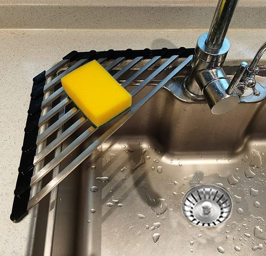 Ahyuan Corner Sink Dish Drainer over the Sink Dish Drying Rack Corner Dish Rack SUS304 Cubic Stainless Still Kitchen Sponge Holder Corner Sink Sponge
