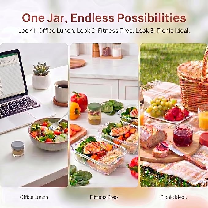 EONJOE 2 oz Glass Jars with Lids Dressing Containers Sauce Cups Mini Condiment Dip Jars To Go Lunch Accessories,12-Pack