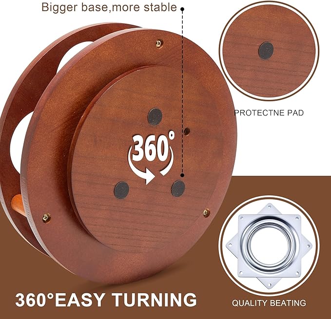 Wood Rotating Coffee Syrup Organizer, 7 Bottles Coffee Syrup Rack, Coffee Station Organizer with Large Base and Anti-Slip Pads