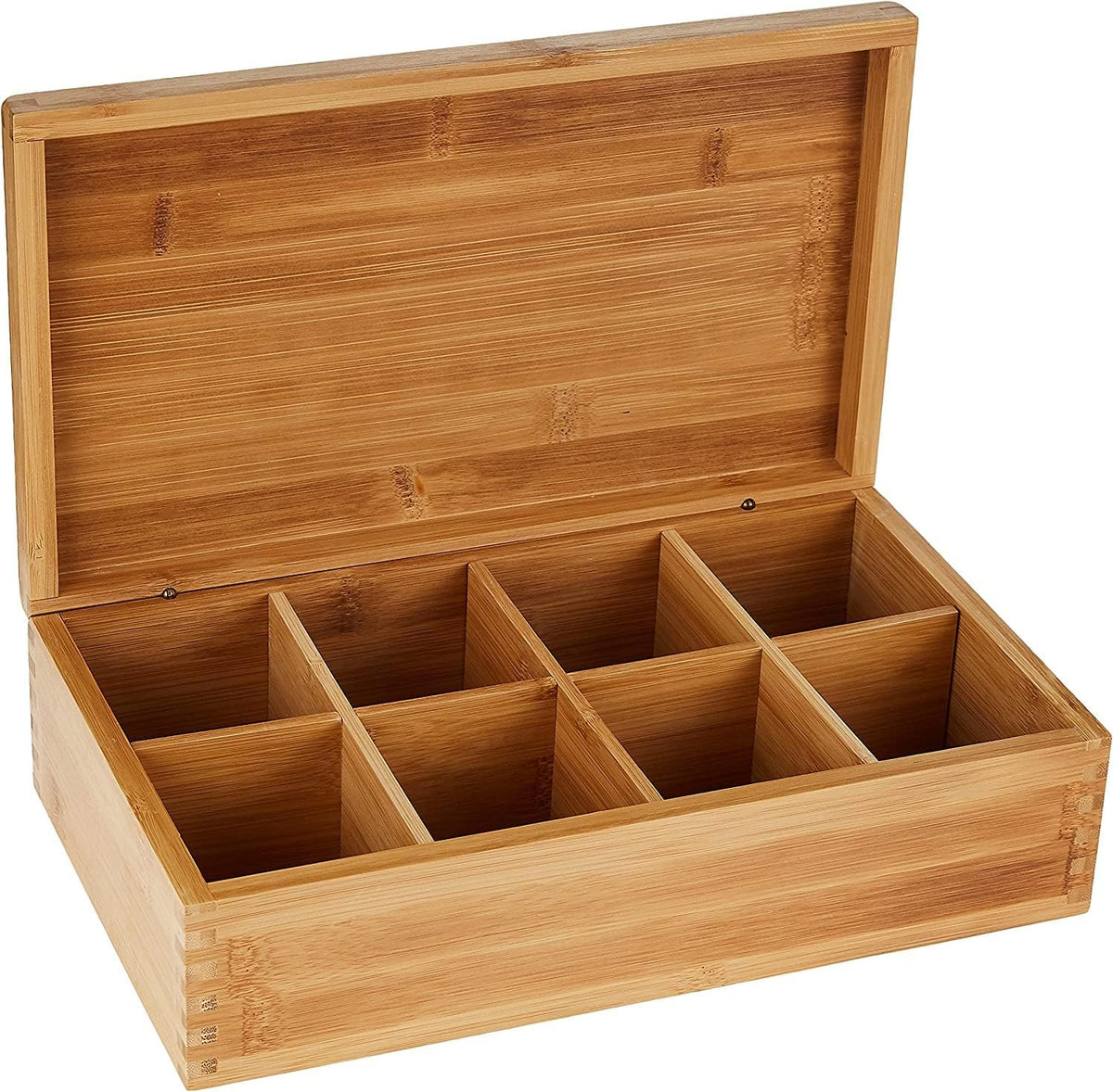 8188 Bamboo Wood Tea Box with 8 Compartments, 12-3/8" x 7-3/8" x 3-3/5"