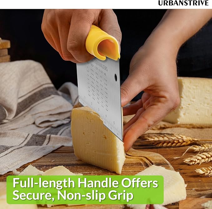Urbanstrive Bench Scraper for Baking, Stainless Steel Dough Cutter and Scraper Tool Kitchen, Kitchen Scraper Food Scraper Tool Pizza Cutter Food Chopper, Multi-Purpose Kitchen Gadgets, Yellow