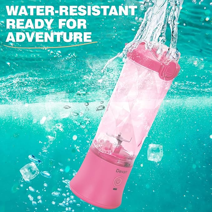 Portable Blender,270 Watt for Shakes and Smoothies Waterproof USB Rechargeable with 20 oz BPA Free Blender Cup and a Travel Lid. (Pink, 20 oz)