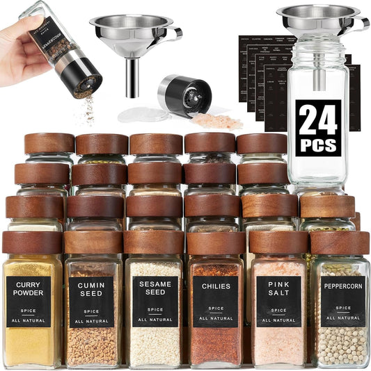 Glass Spice Jars with Labels, 24pcs 4oz Seasoning Organizer Jars