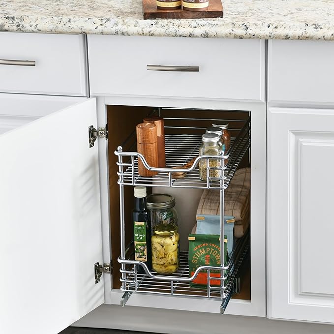 Household Essentials Chrome-Plated Steel Dual-Tier Pull-Out Organizer