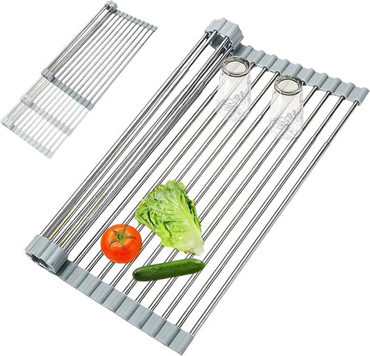 Expandable Roll-UP Dish Drying Rack-Large 304 Stainless Steel Dish Drainer Over