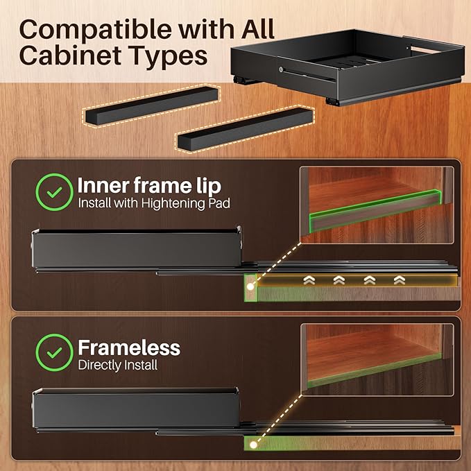 SNTD Pull Out Spice Rack for Upper Cabinet - Expandable Organizer with Smooth Ball Bearing Slides, No Drill Mounting Spice Storage for Kitchen (1 Pack, 4.1" to 7.2" W X 10" D X 2.2" H)