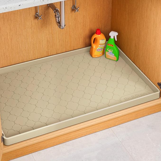 Jin&Bao Waterproof Under Sink Mat 31" x 22", Thick Silicone Mat Cabinet Protector for Kitchen and Bathroom, Shelf Liner, Home Organizer and Storage, Multipurpose Tray for Gadgets and Essentials