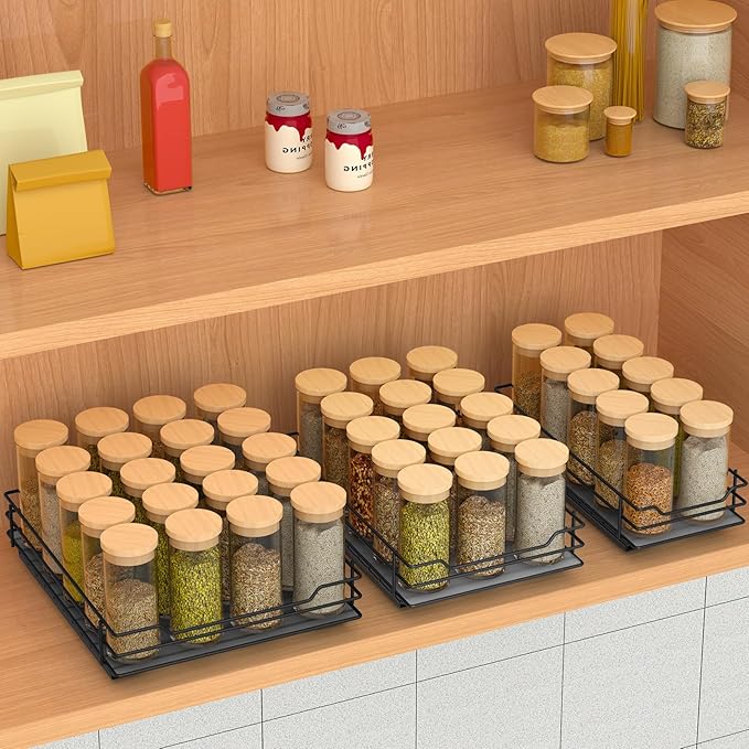 BOIVSHI Pull Out Spice Rack Organizer for Cabinet, Heavy Duty Slide Out Spice Rack Organizer for Kitchen Cabinets and Pantry, Fits Spices, Sauces, Canned Food (4.5''Wx10.5''Dx2.5''H)