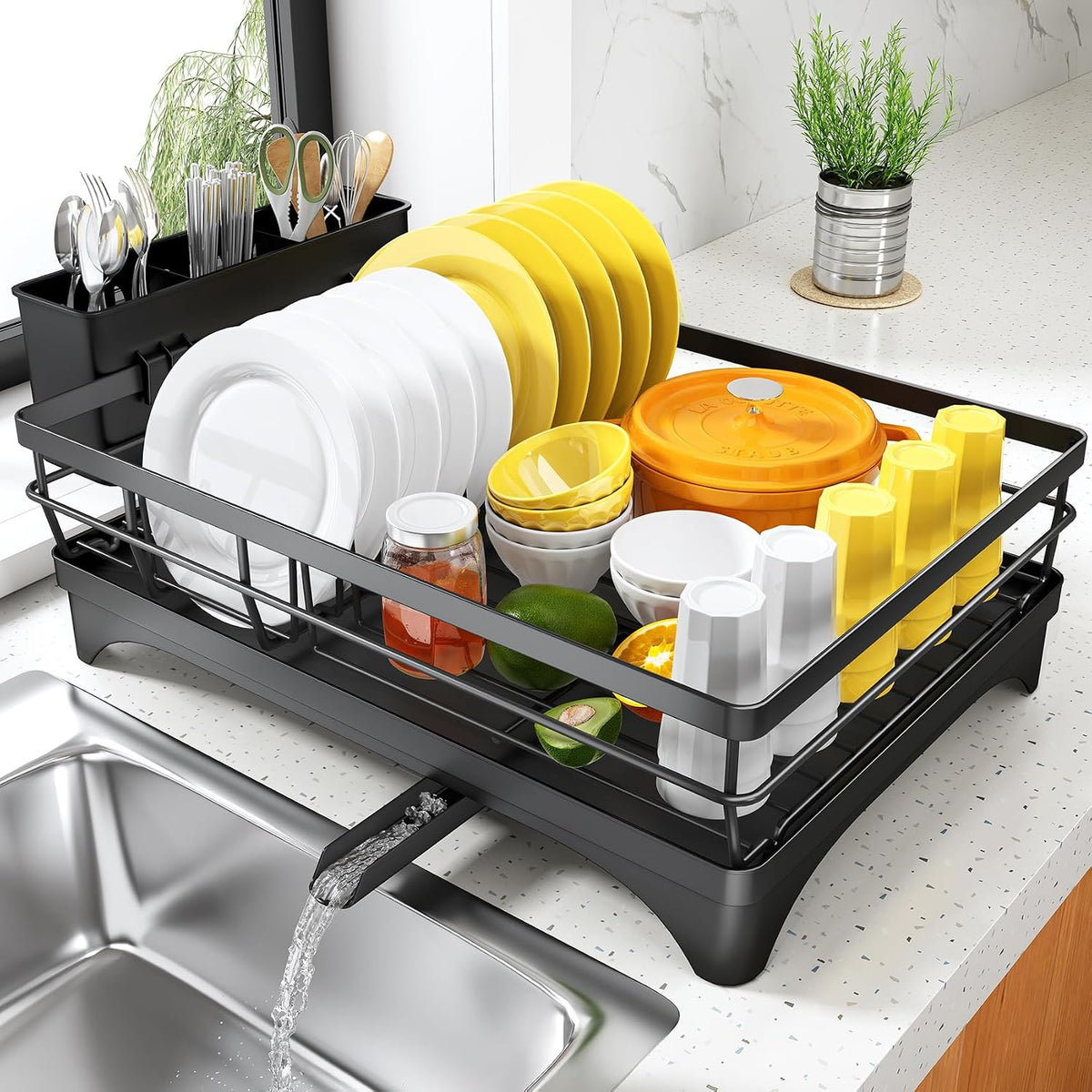Dish Drying Rack for Kitchen Counter, 11.8" W x 16.7" L, Black