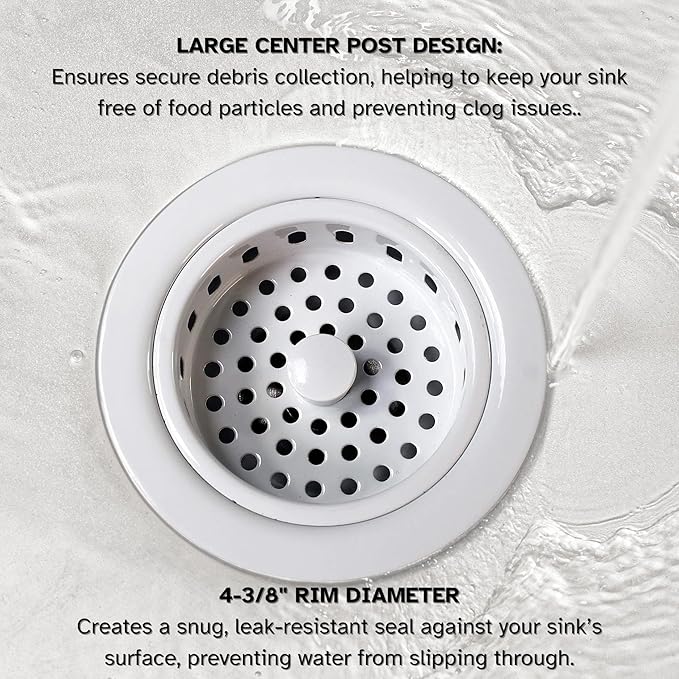 Westbrass D2145-50 3-1/2" Post Style Large Kitchen Sink Basket Strainer, Powder Coat White (2-Pack)