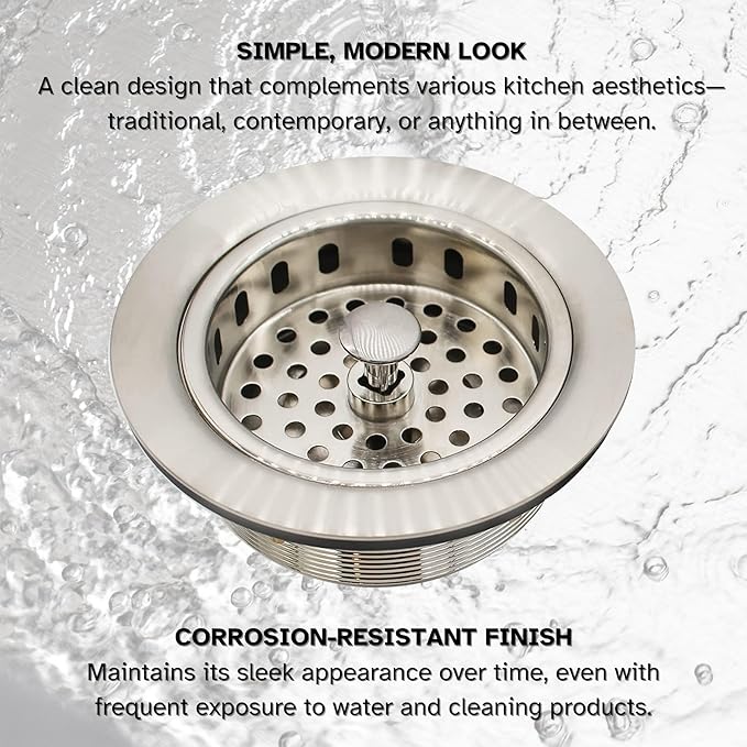 Westbrass A2165-07 4-1/4" OD Post Style Large Kitchen Basket Strainer with Waste Disposal Flange and Stopper Drain Set, Satin Nickel