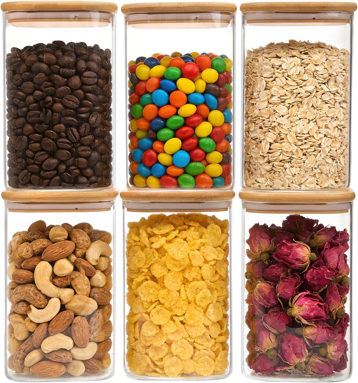 6pcs Glass Food Storage Containers with Lids, 1.2qt Glass Jars