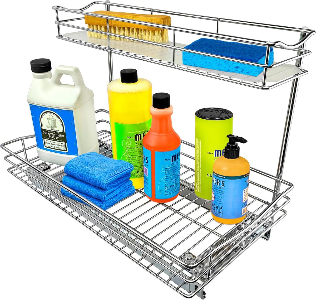 Pull Out Under Sink Kitchen Cabinet Organizer - 11.5 in. x 21 inch deep Drawer - Sliding Shelf Organizer for Cabinets and Undersink Storage Shelves - Lifetime Ltd. Warranty – Chrome