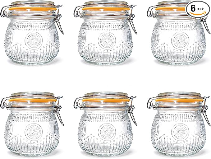 Amzcku Wide Mouth Vintage Mason Jars with Airtight Lid 16oz, Canister Quart Jars for Kitchen Storage - for Coffee, Sugar, Beans 6 Pack
