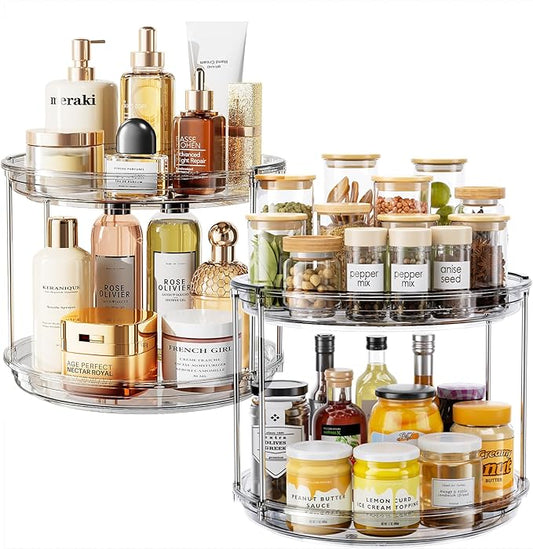 2 Pack 2 Tier Lazy Susan Turntable Organizer 10.6'' Rotating Spice Rack, Grey