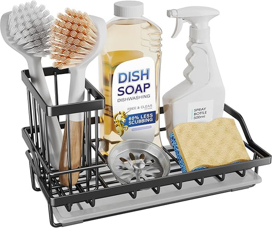 Large Sink Caddy Kitchen Sink Organizer with Detachable Brush Holder