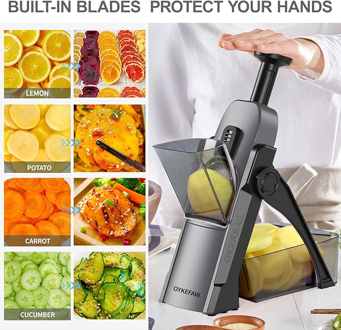 Safe Mandoline Slicer for Kitchen, Potato Slicer, Potato Slicer for Chips, Vegetable & Food Cutter,Thickness Adjustable 0.1-8 mm，Cleaning Brush (only Slice, Black Knight)