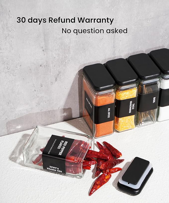 APT 1101 Glass Storage Jars with Bamboo Lid, glass canisters with airtight lids, Clear jars with lids for Spice, Cookie, Candy, Tea, Coffee Bean and Rice (Black, 4oz, set of 12)