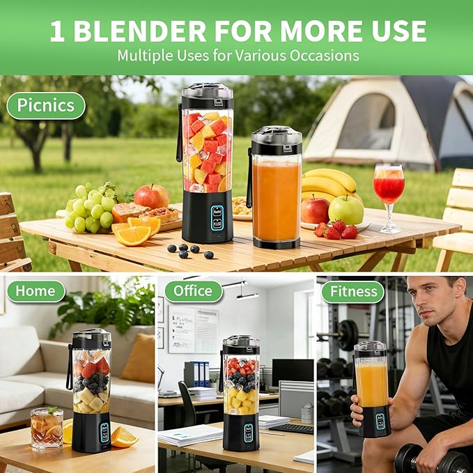 Portable Blender for Smoothies, 24 oz Cordless Personal Juicer Protein Shaker with Leakproof Lid, BPA Free, Rechargeable, Mini Licuadora Portatil for Kitchen Outdoor Traveling Camping Gym Fitness