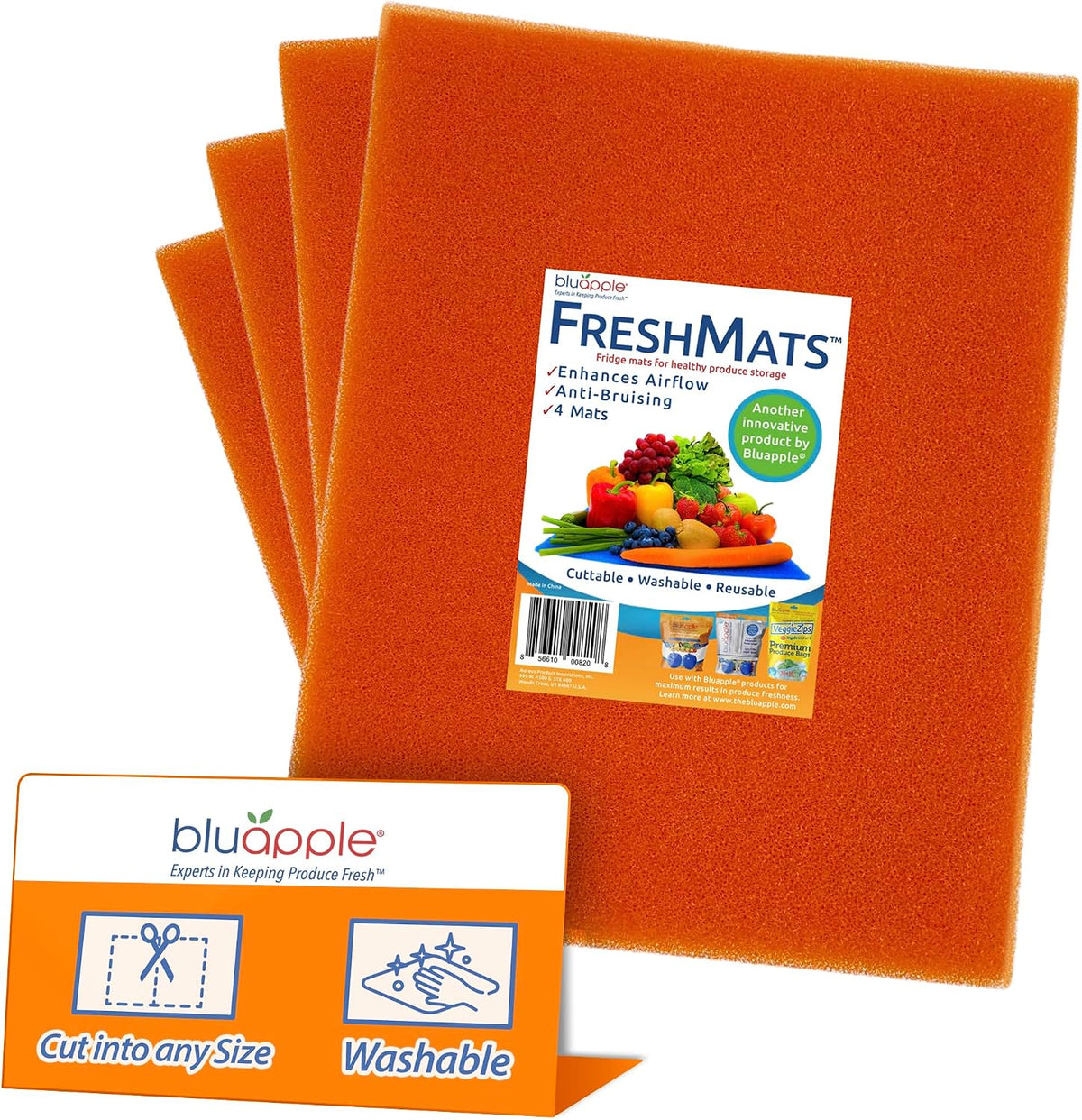 FreshMats Vegetable Drawer Liners, Orange, 12x15, Set of 4 Mats