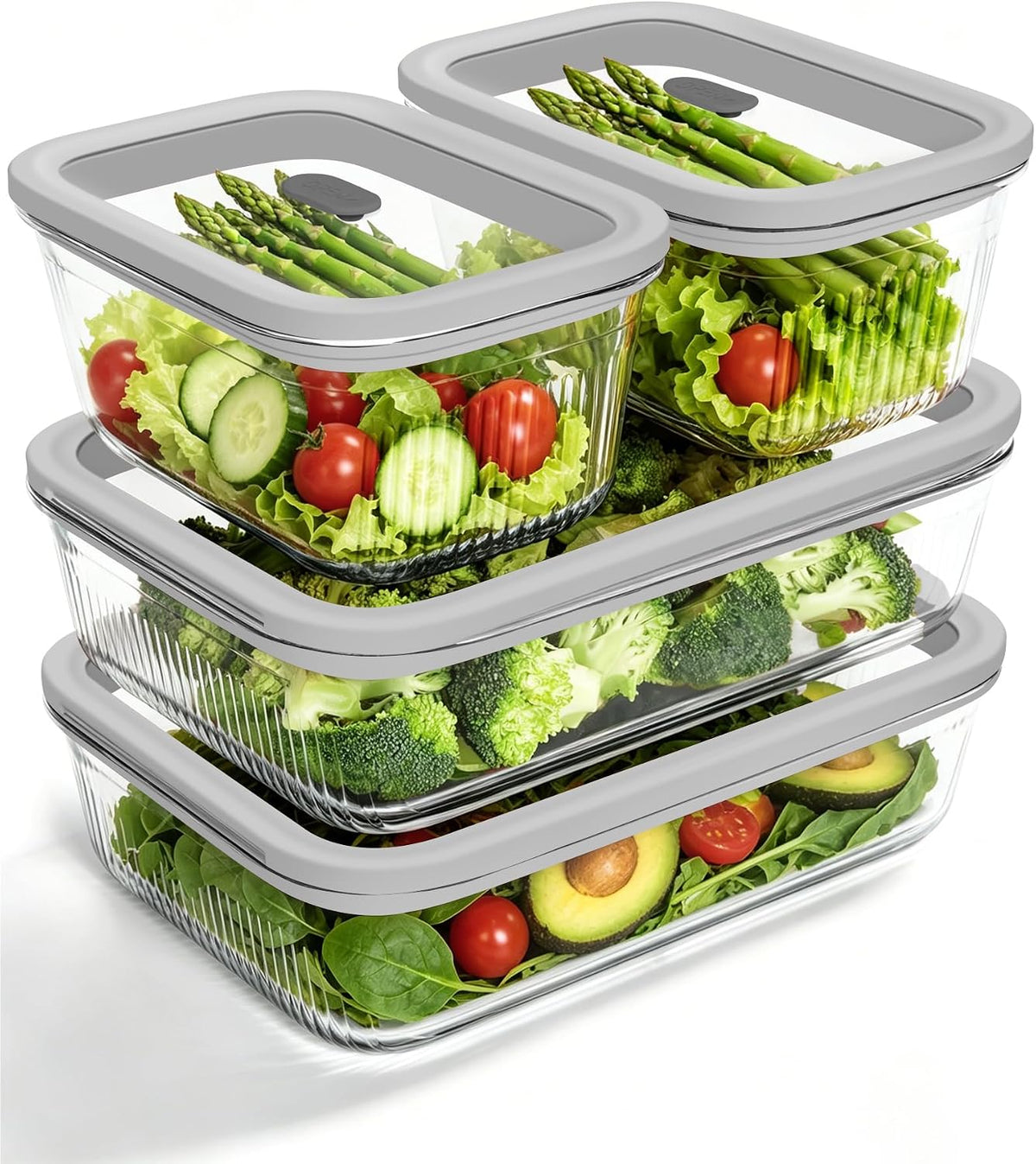 4-Pack Glass Food Storage Containers with Tempered Glass Lids, 2x 4.7 Cup & 2x 9.3 Cup, Airtight, Oven & Microwave Safe Borosilicate Glass (-4°F to 950°F)