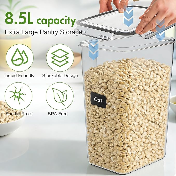 ALSO GO 2 PC Large Food Storage Containers with Lids Airtight, 8.5L, 300Oz, Clear Plastic Kitchen and Pantry Storage Containers, Bulk Storage for Cereal, Flour, Sugar, Rice