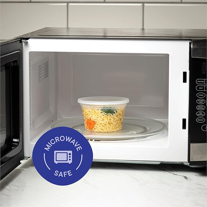 Stack Man 12 oz Deli Containers with Lids (48 Sets) – Clear Plastic Food Storage Containers, Airtight Leak-Resistant Seal, BPA-Free, Microwave & Freezer Safe, Meal Prep Sides Soup Takeout To-Go
