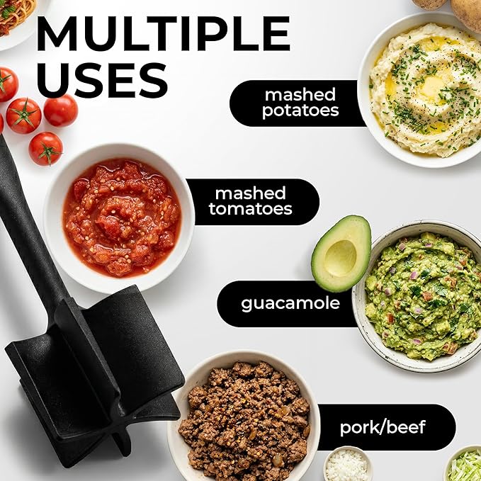Zulay Kitchen Ground Meat Chopper Tool – 5-Blade Nylon Meat Chopper for Ground Beef, Non-Toxic Food Safe Meat Masher & Breaker, Heat Resistant to 180°C, Dishwasher Safe – Black